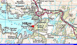 Position of Hilbre Bed and Breakfast from Arisaig on the Road to the Isles