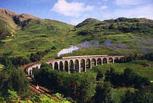 The Jacobite steam train over the viaduct at Glenfinnan